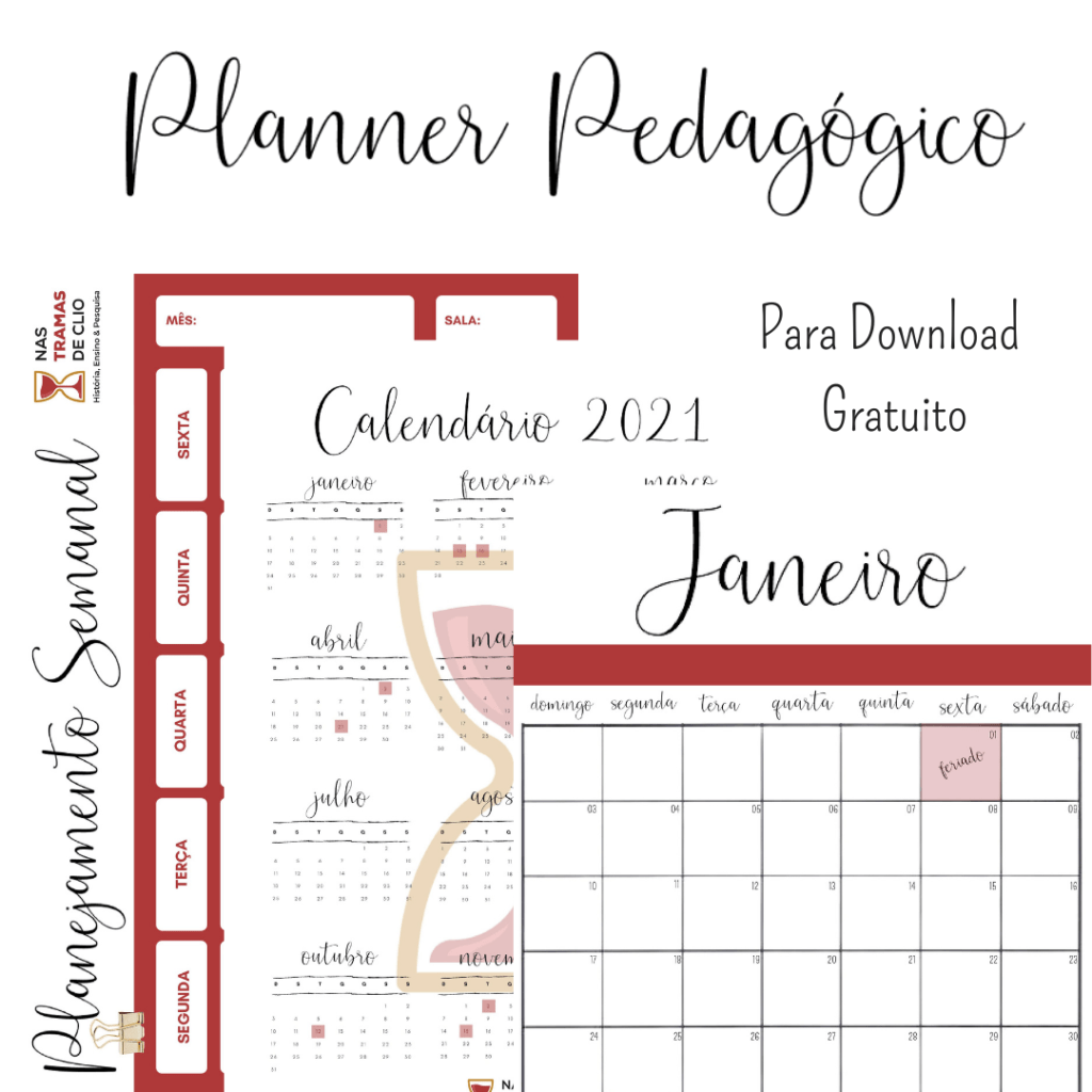 Post para o instagram com imagens de exemplo do Planner Pedagógico disponibilizado para download e planejamento das aulas.